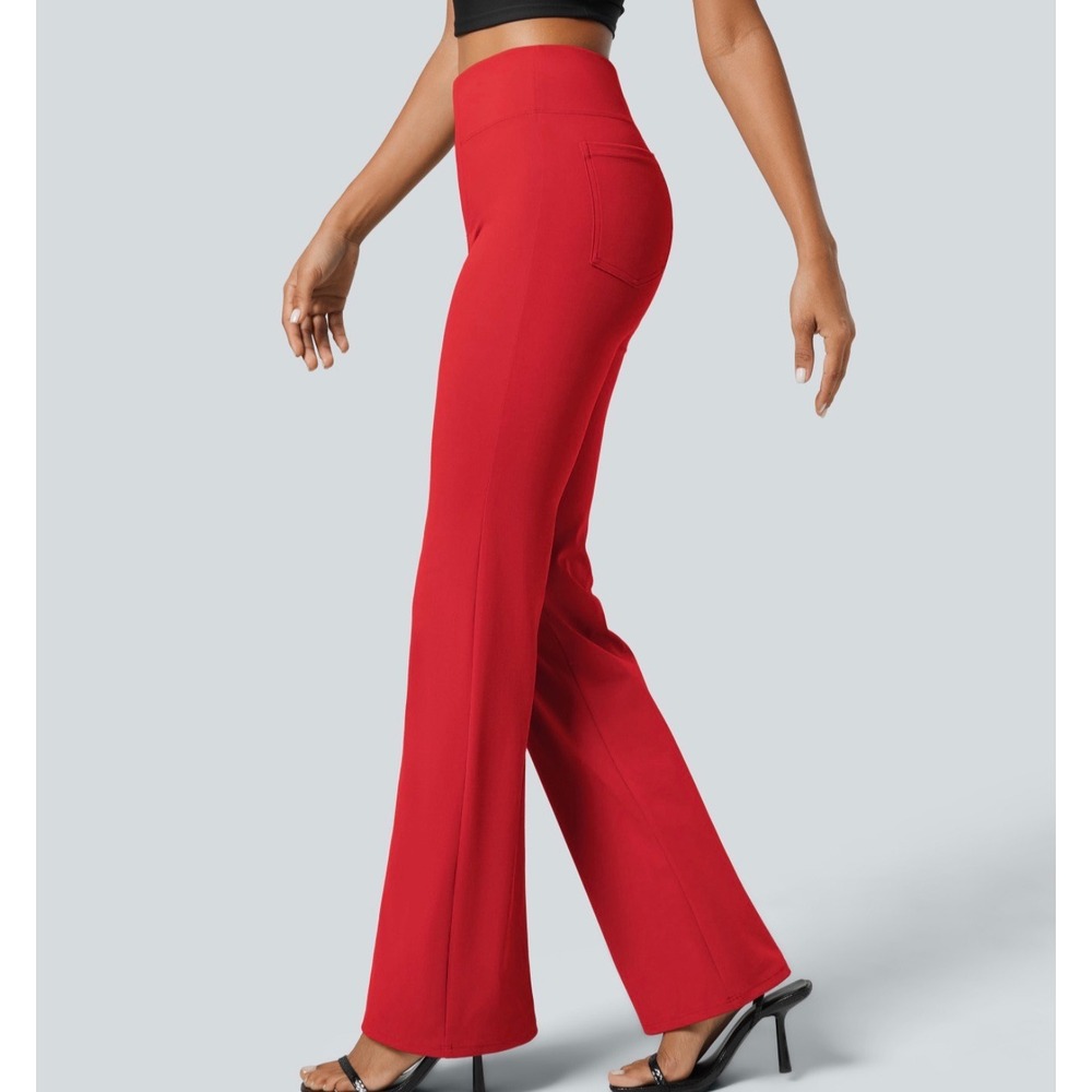 Halara Red High Waisted Slight Flare Work Pants with Back Pockets Size M NWT